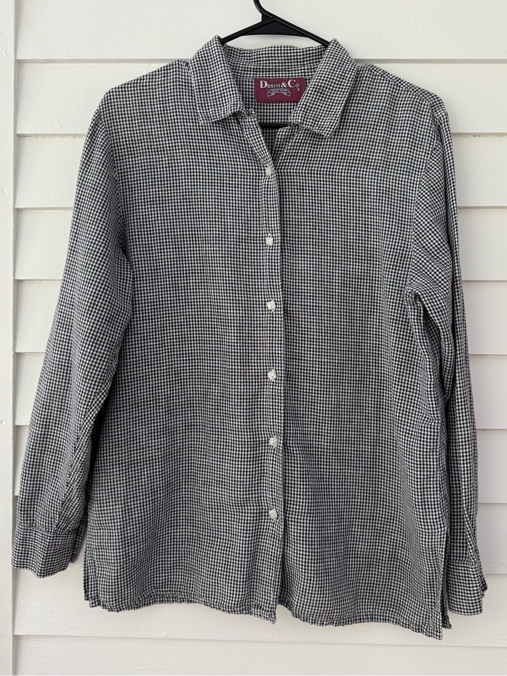 Vintage Denim & Co. Black & White Gingham Button Front Shirt Small